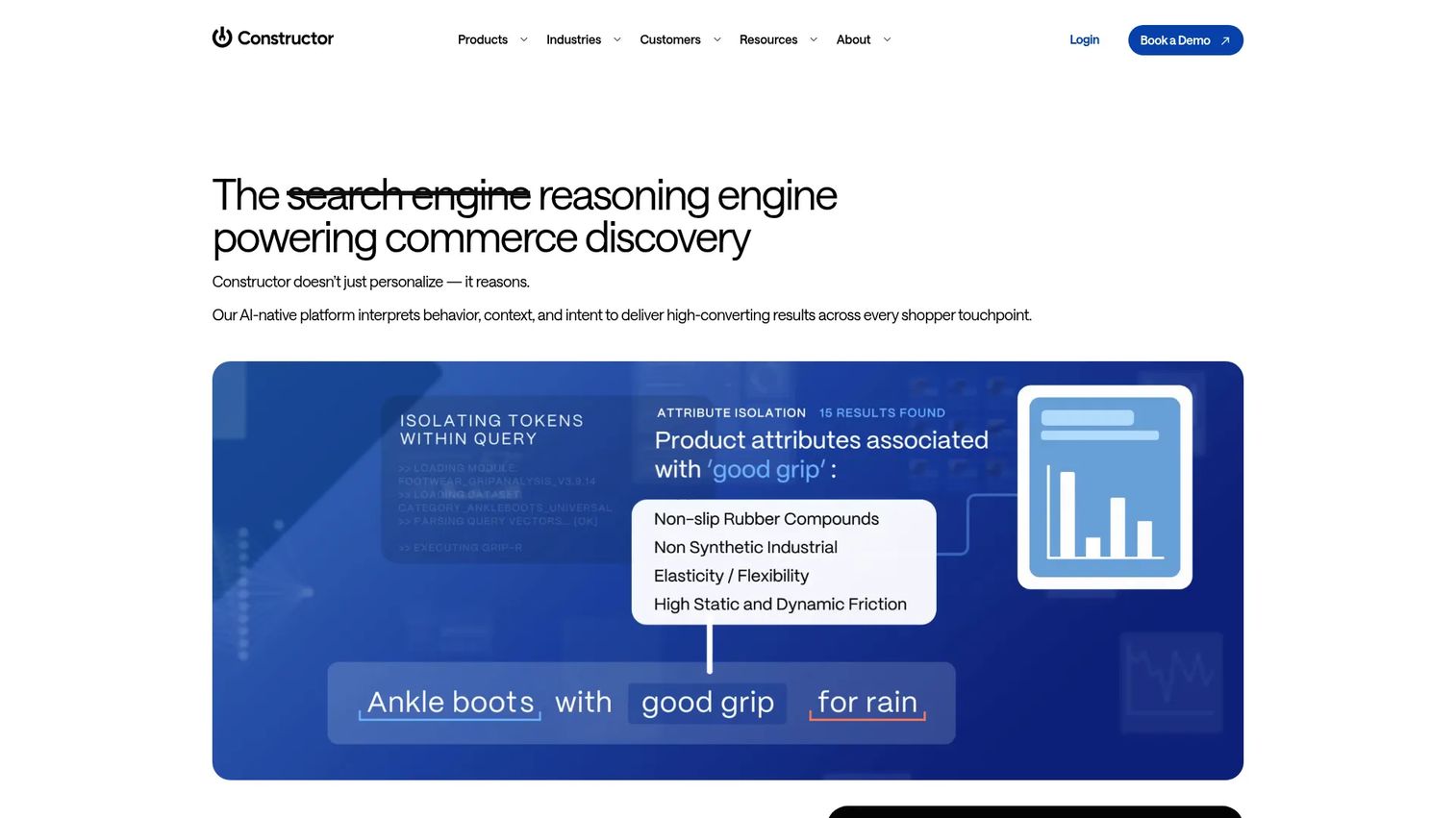 Constructor AI product discovery platform homepage