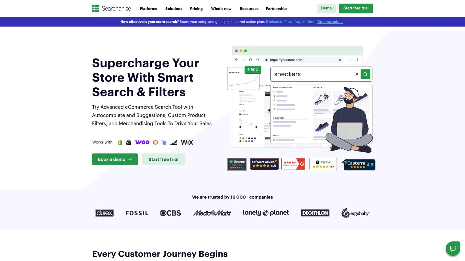 Searchanise ecommerce search and filtering platform homepage