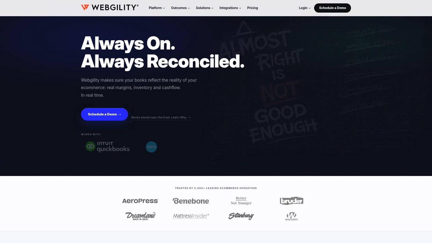 Webgility interface showing ecommerce accounting automation and reconciliation