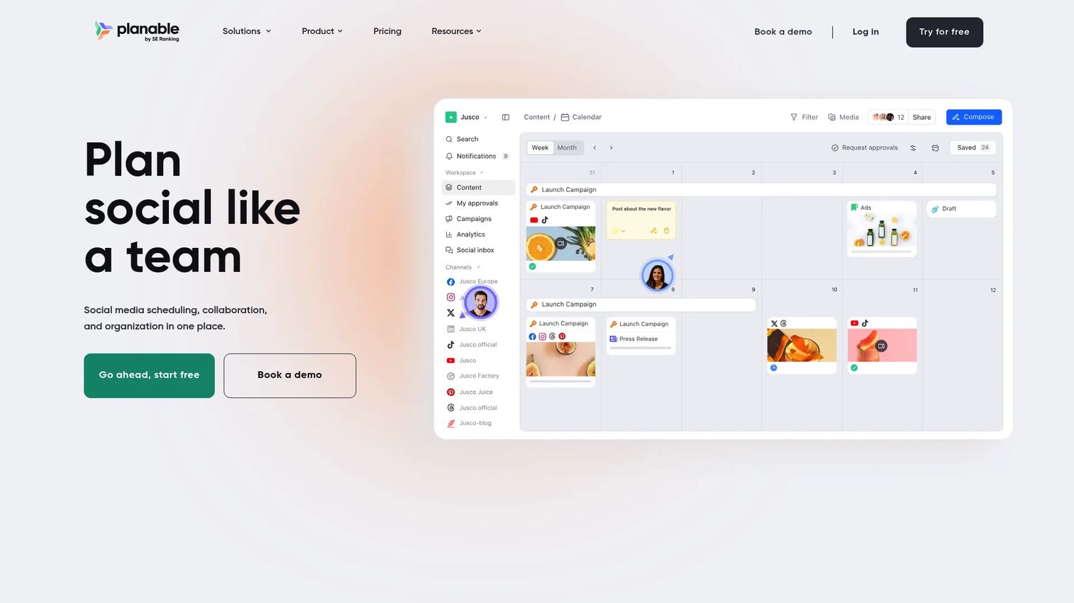 Planable content collaboration and approval calendar