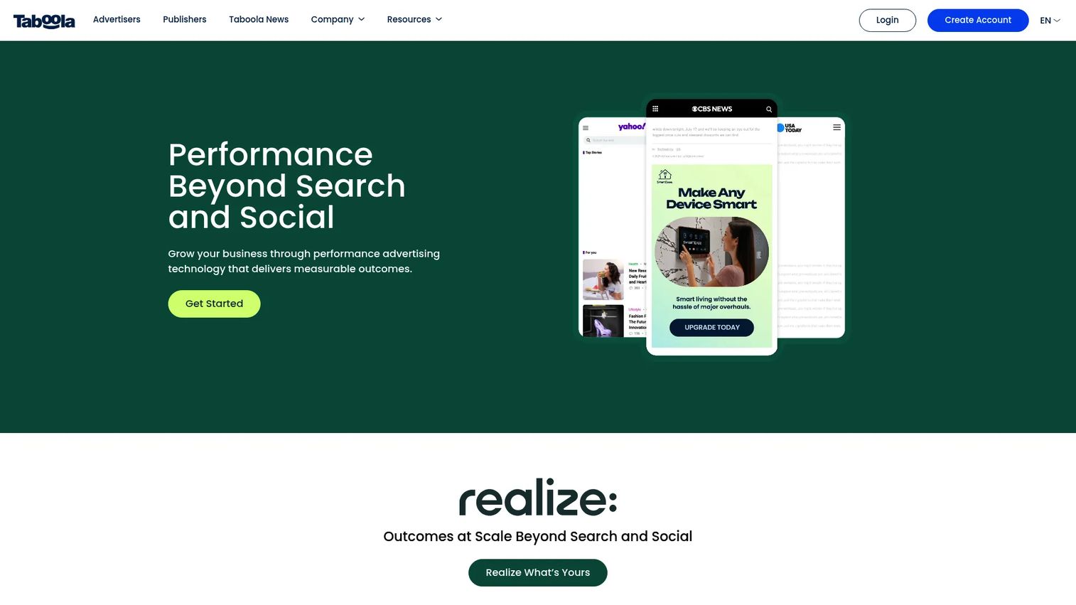 Taboola native advertising platform homepage