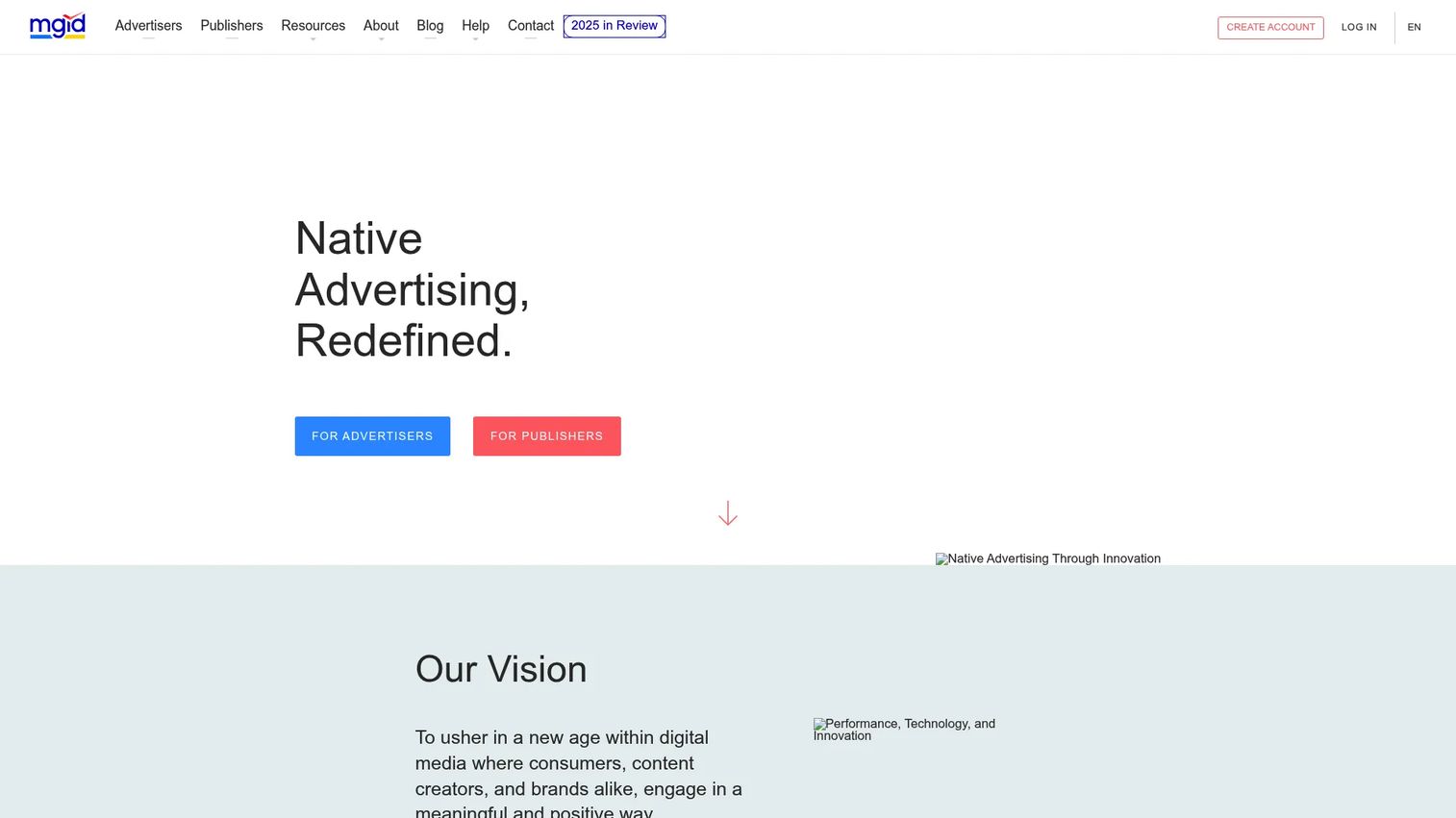 MGID native advertising platform homepage