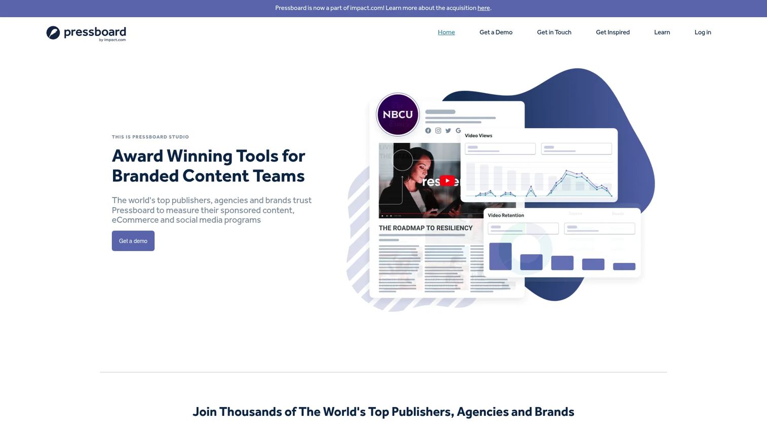 Pressboard branded content platform homepage