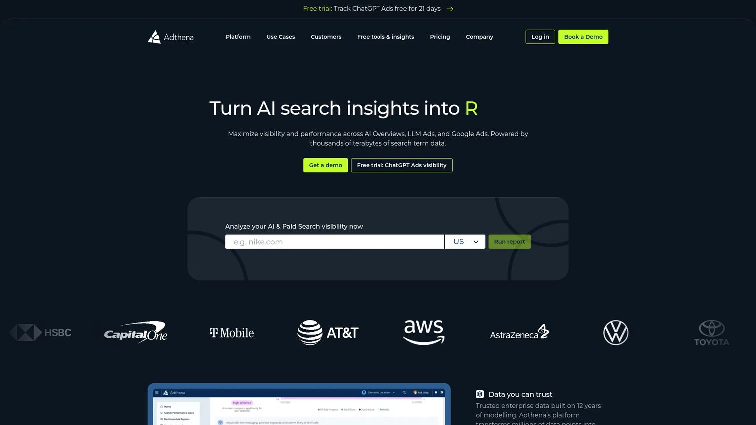 Adthena search intelligence platform interface