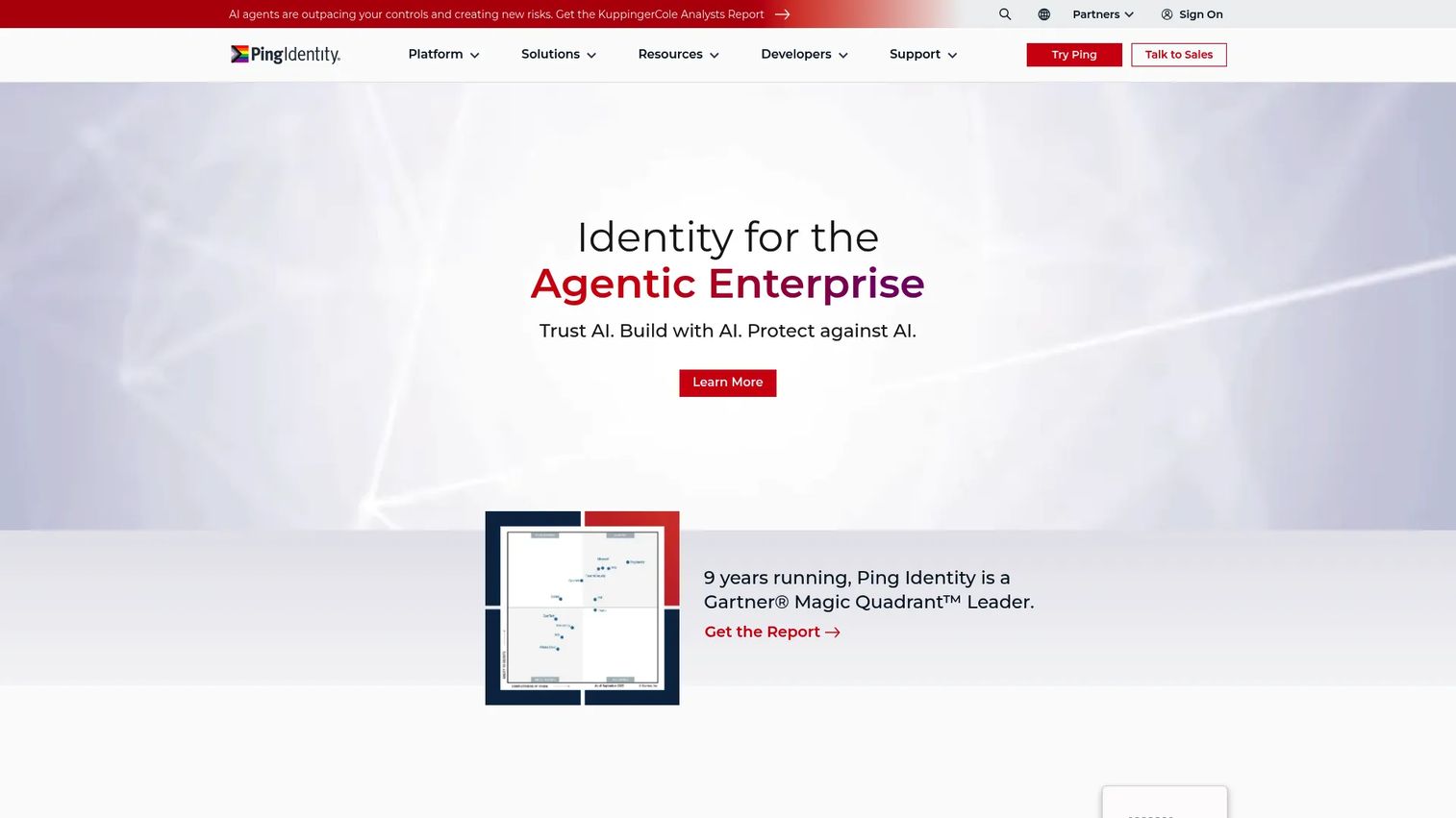 Ping Identity enterprise identity security homepage