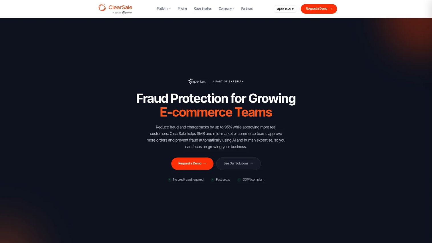ClearSale fraud prevention homepage