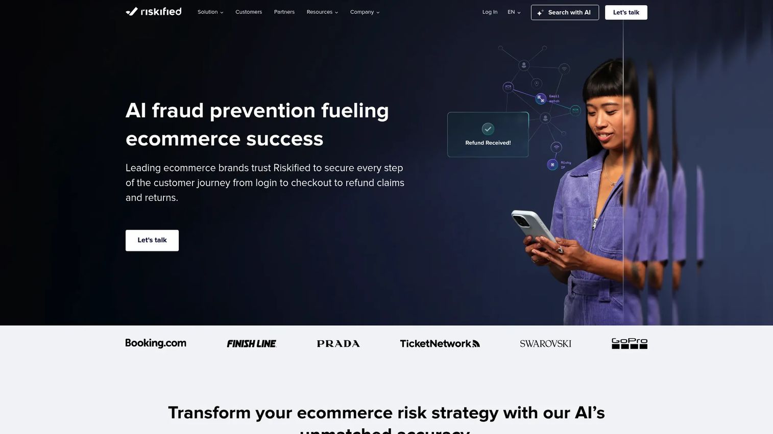 Riskified fraud prevention platform homepage