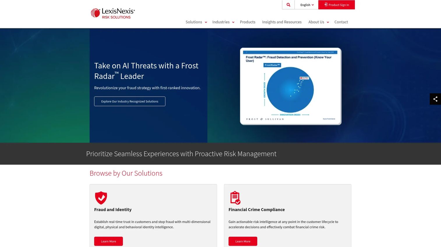 LexisNexis Risk Solutions fraud and identity homepage