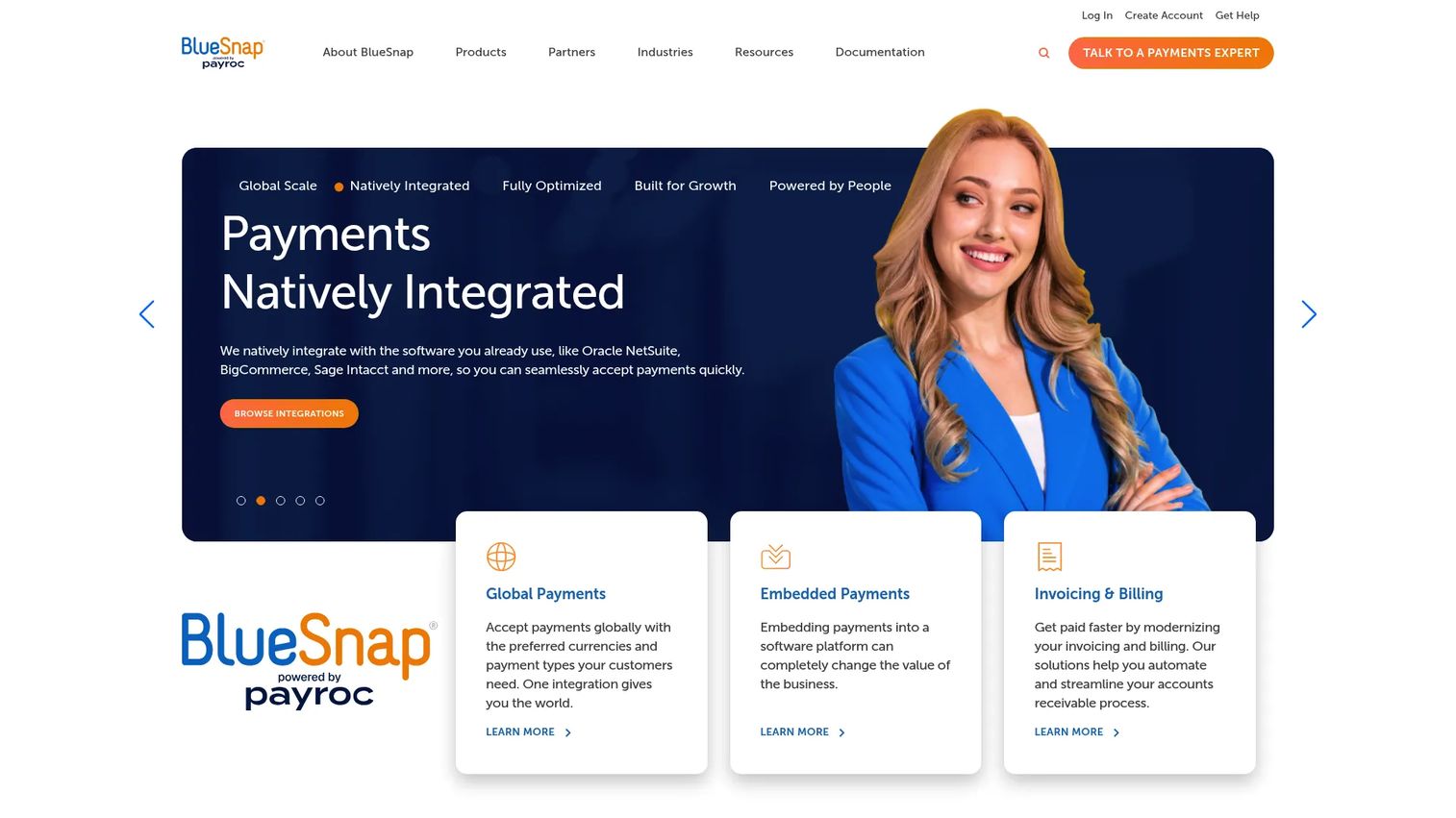 BlueSnap global payment orchestration platform homepage