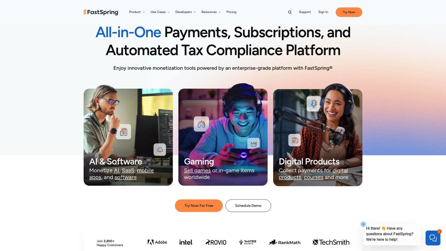 FastSpring merchant of record platform homepage