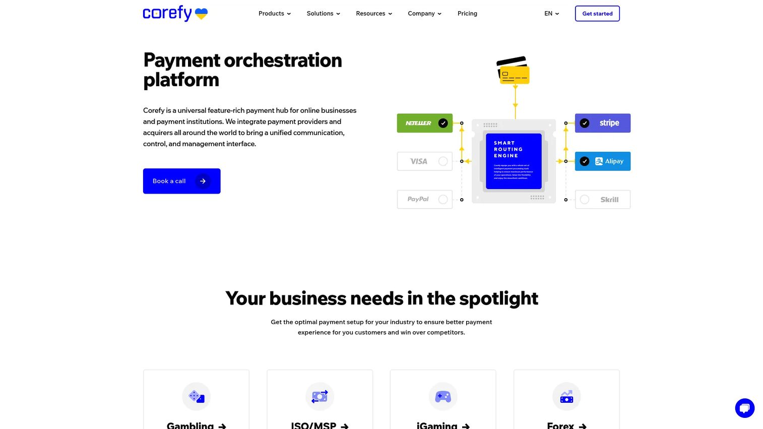 Corefy payment orchestration platform homepage