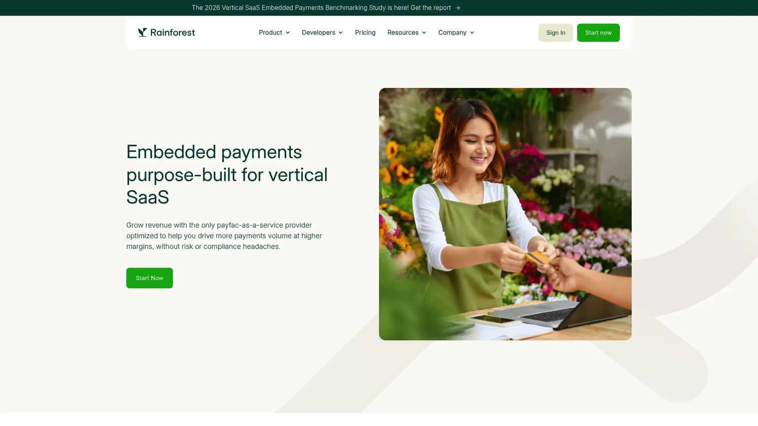 Rainforest Pay embedded payments platform homepage