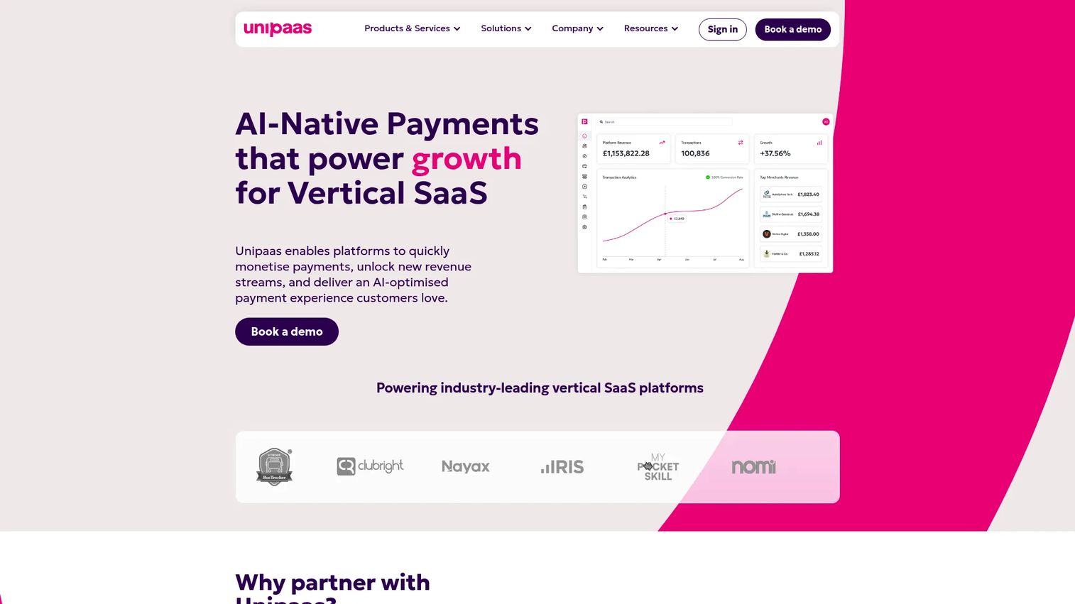 Unipaas white-label embedded payments platform homepage