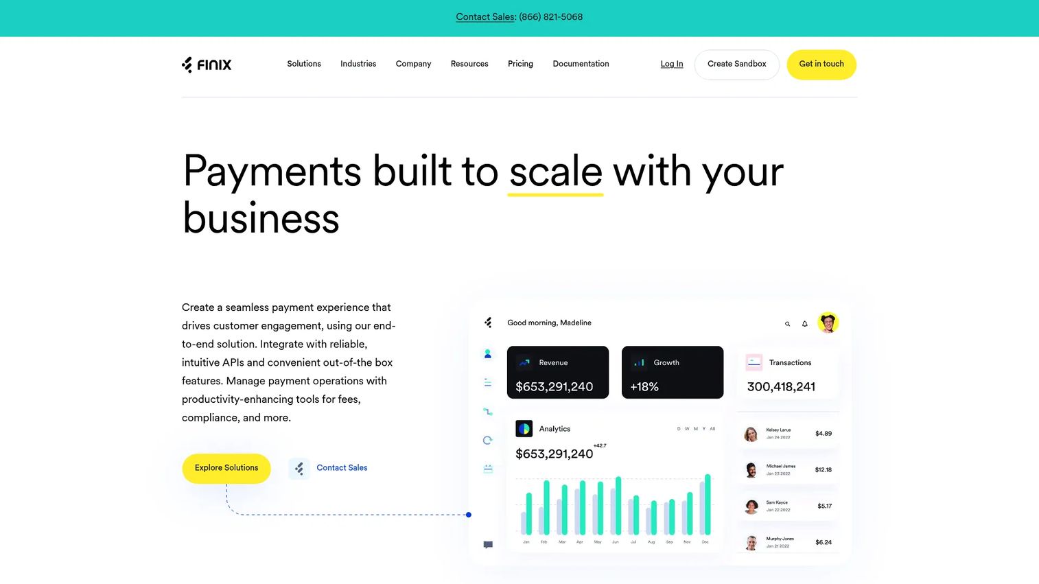 Finix payments infrastructure platform homepage