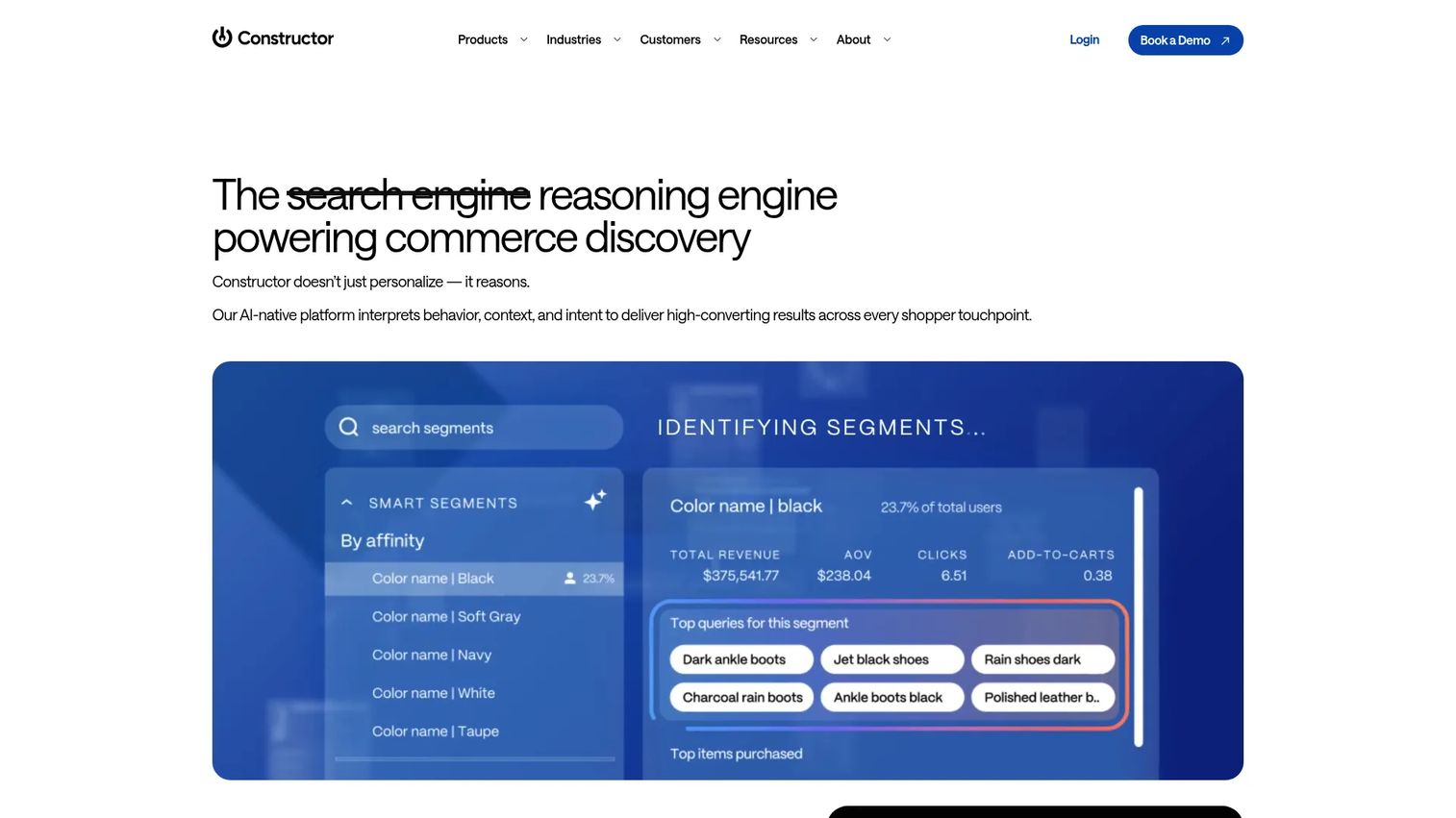 Constructor AI product discovery platform homepage