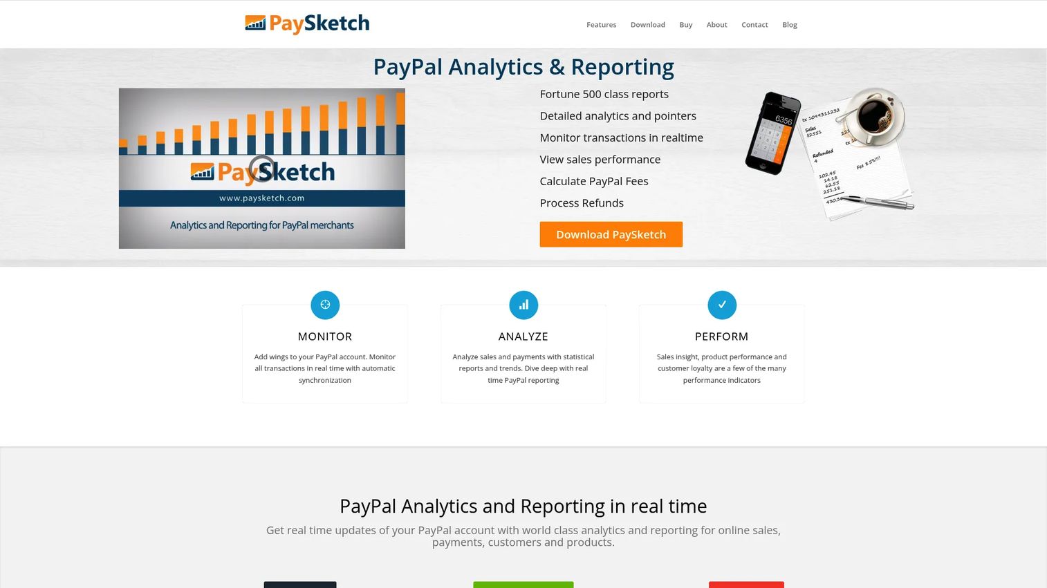 PaySketch PayPal analytics software interface