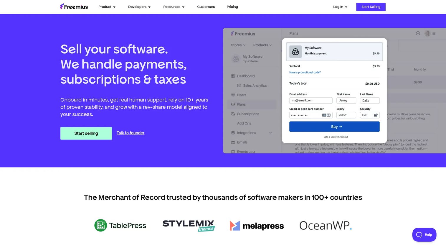 Freemius merchant of record platform interface
