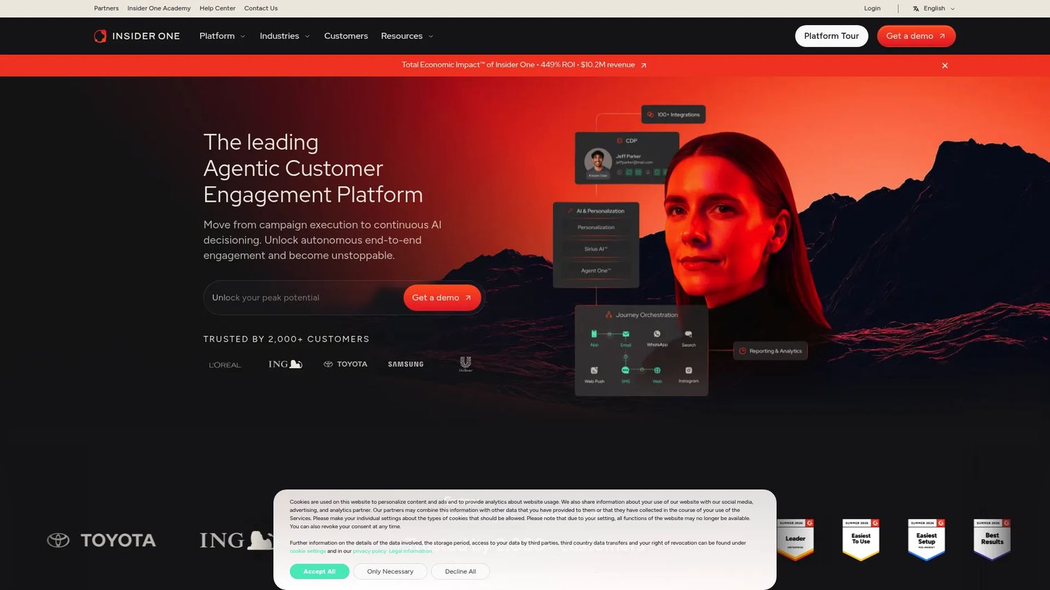Insider One ecommerce personalization platform homepage