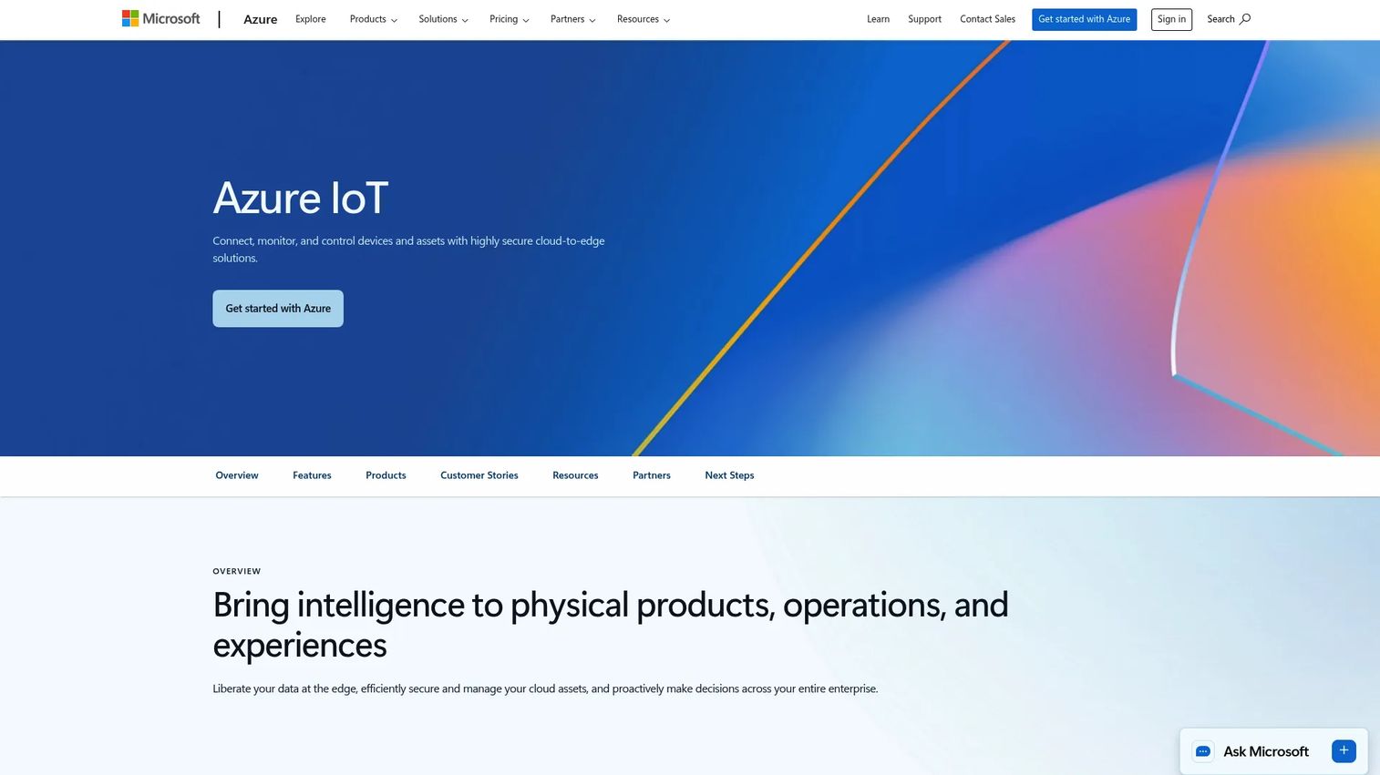 Microsoft Azure IoT cloud-to-edge solution suite homepage