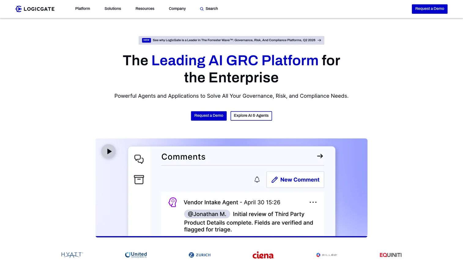 LogicGate Risk Cloud platform homepage