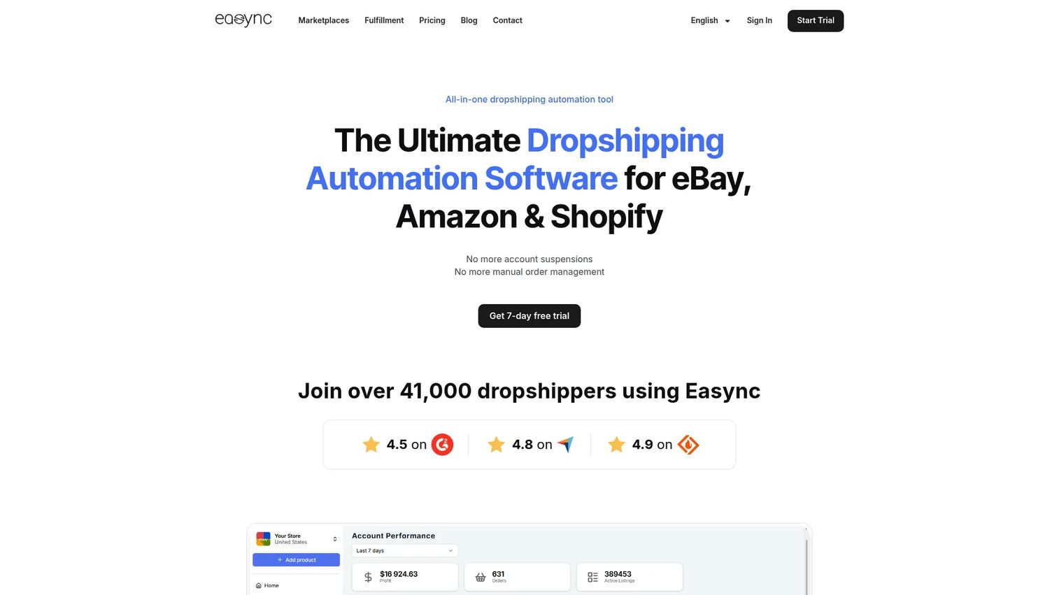 Easync dropshipping automation software homepage