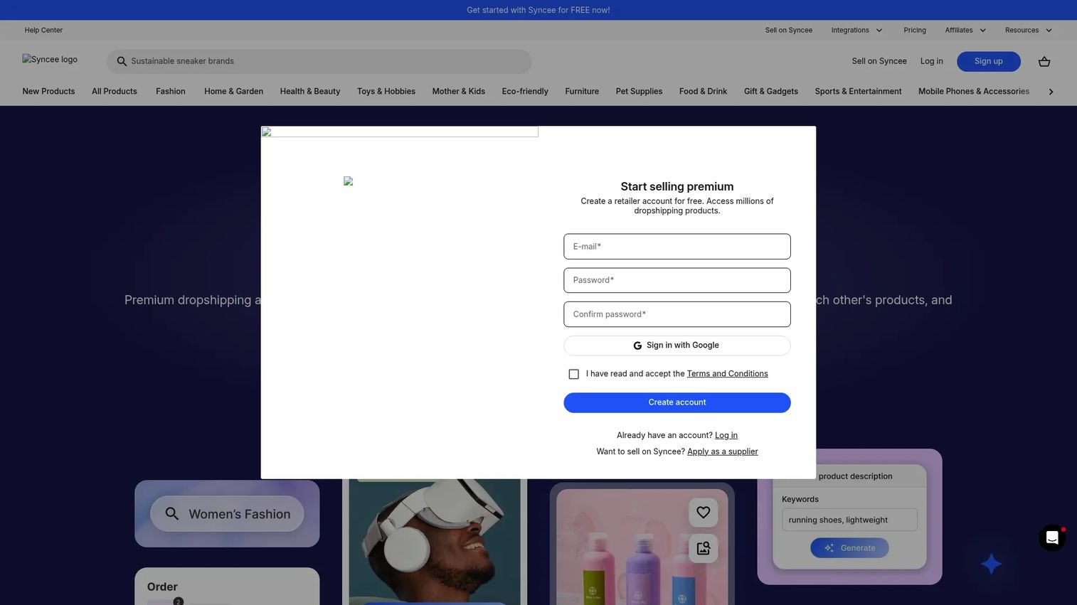 Syncee B2B dropshipping marketplace homepage