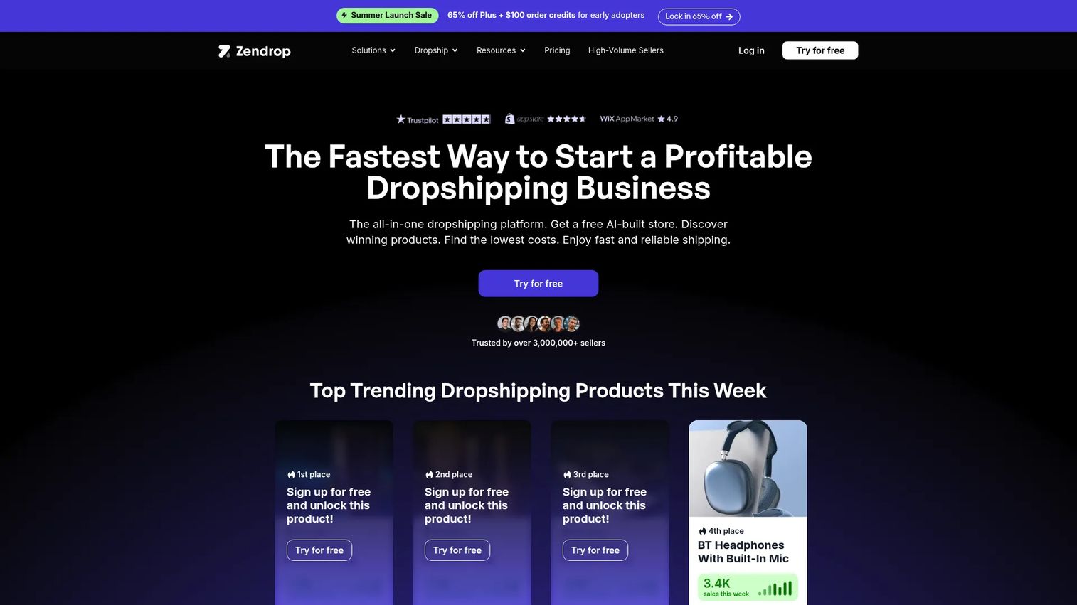 Zendrop dropshipping and fulfillment platform homepage