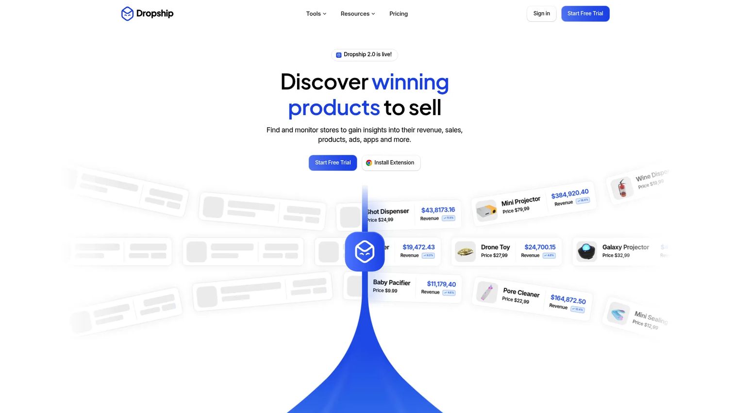 Dropship.IO product research platform homepage