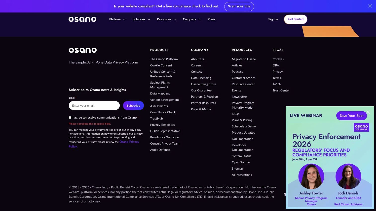 Osano data privacy platform