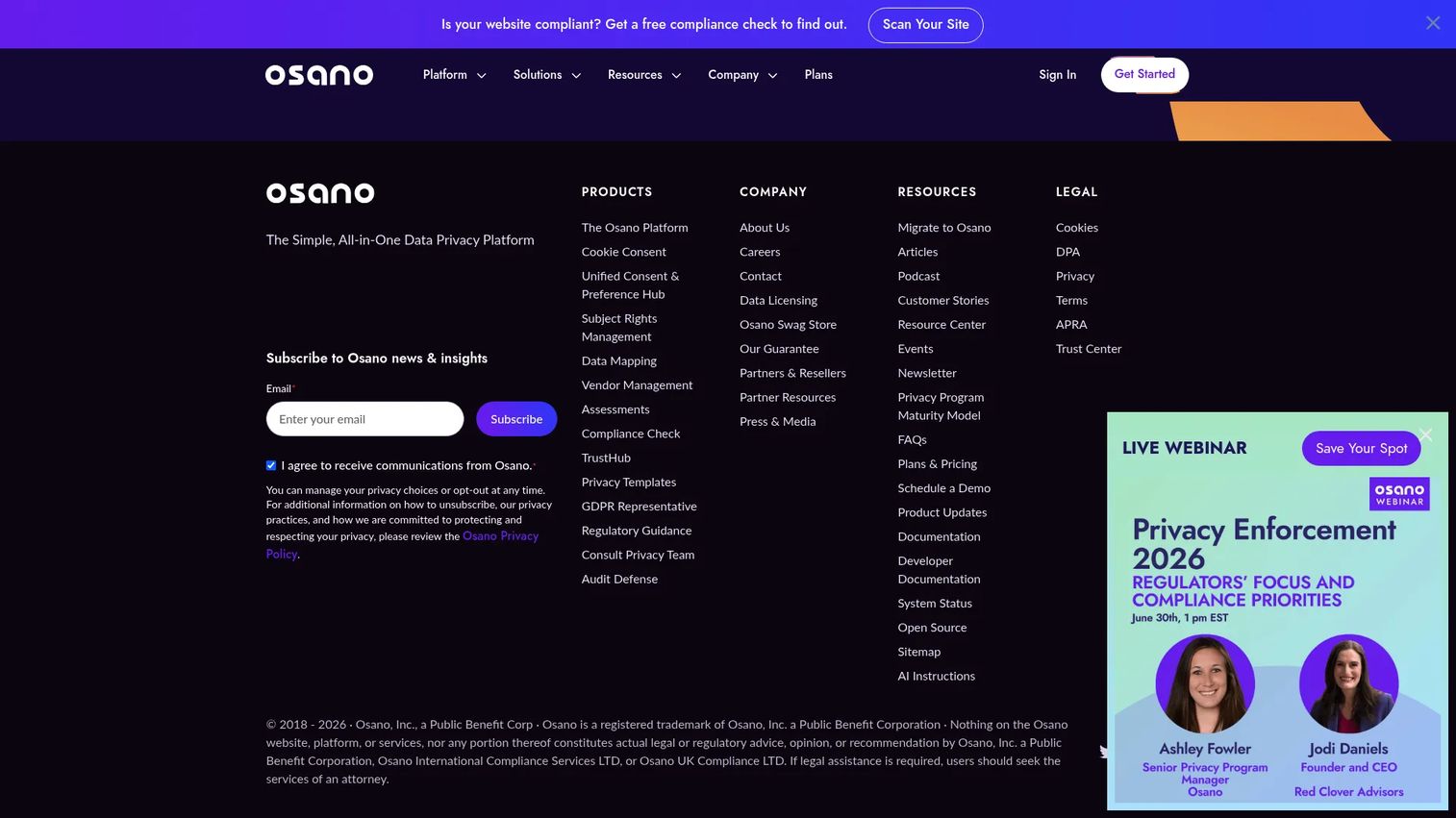 Osano data privacy management platform