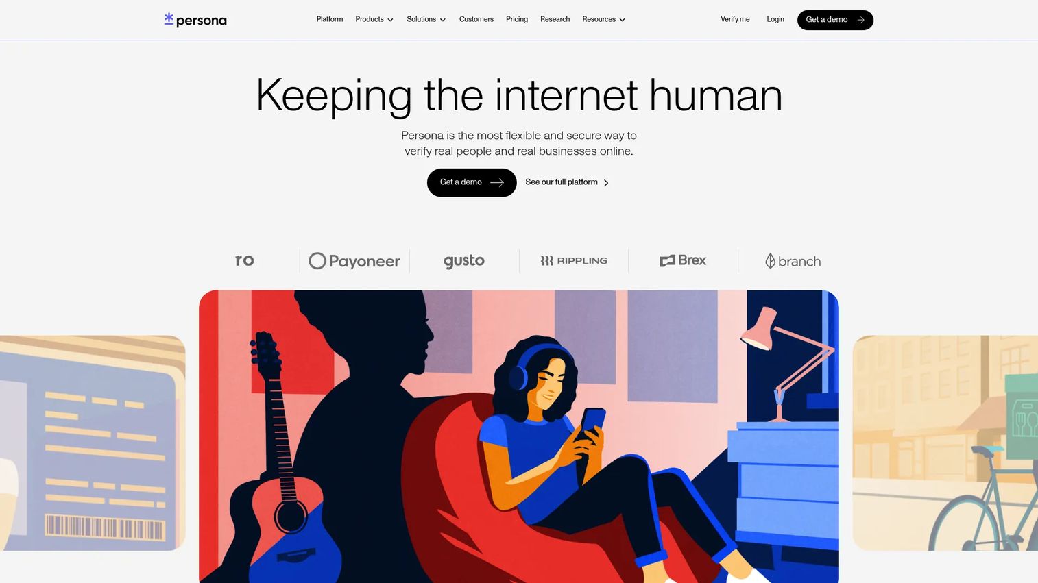 Persona identity verification platform homepage