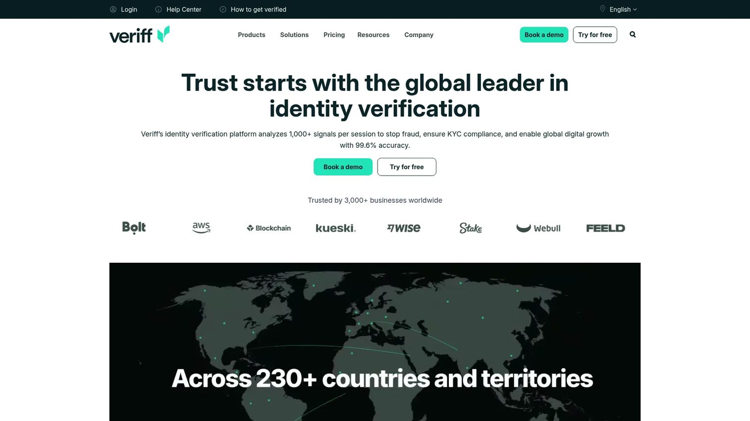 Veriff identity verification platform homepage
