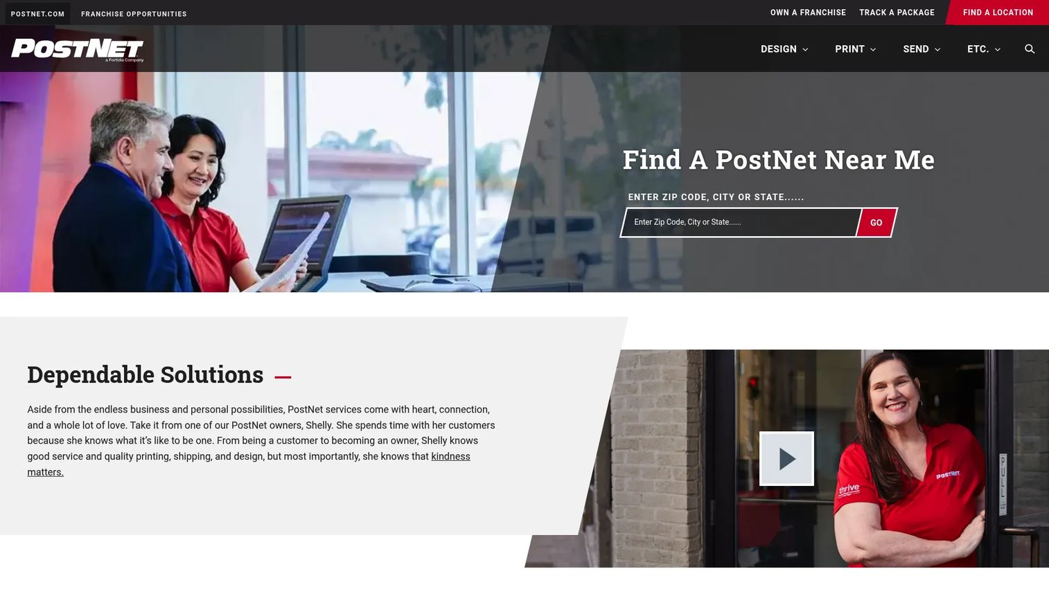 PostNet print and mailbox services homepage