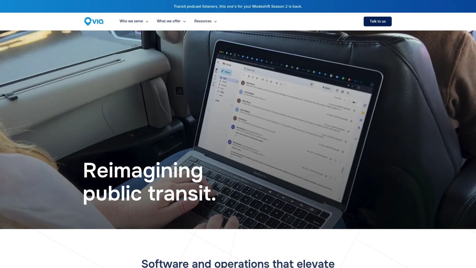 Via Transportation public mobility platform homepage