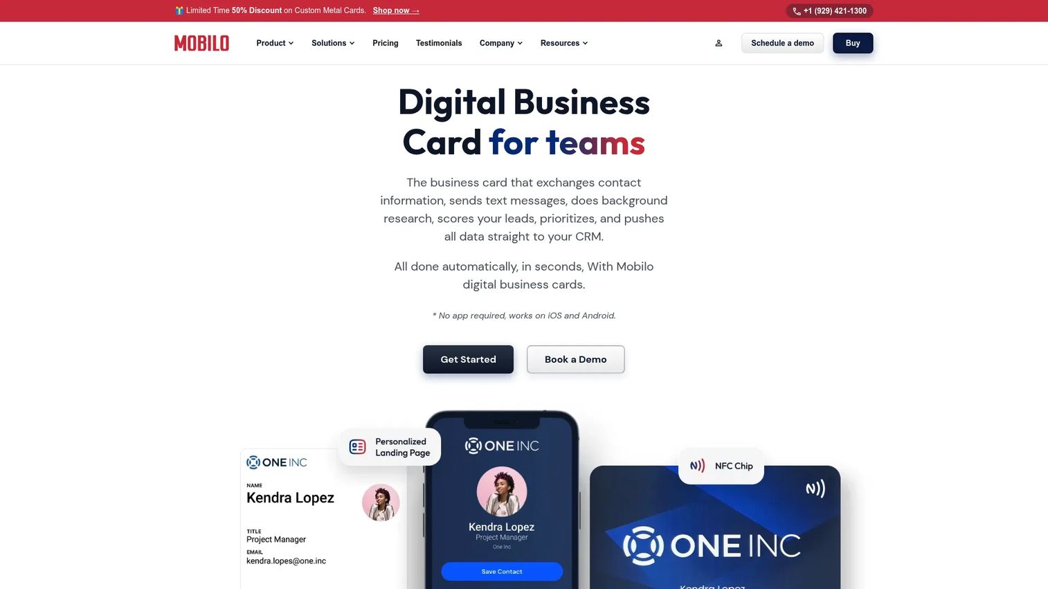 Mobilo smart business card software homepage