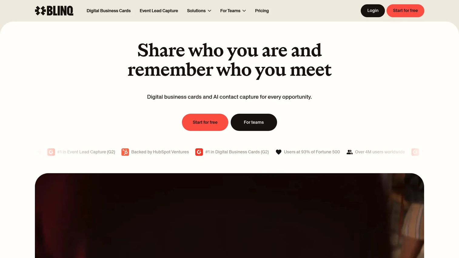 Blinq digital business card platform homepage