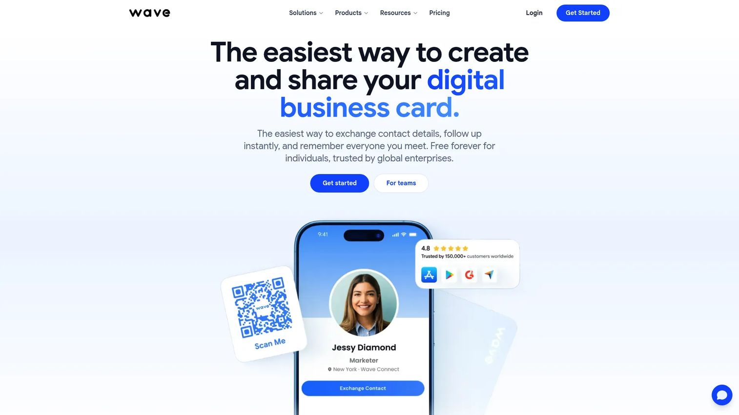 Wave Connect digital business card platform homepage