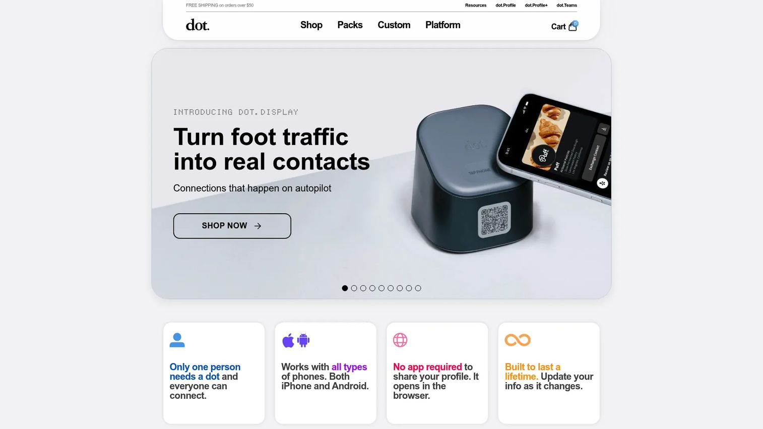 Dot digital business card and networking device homepage