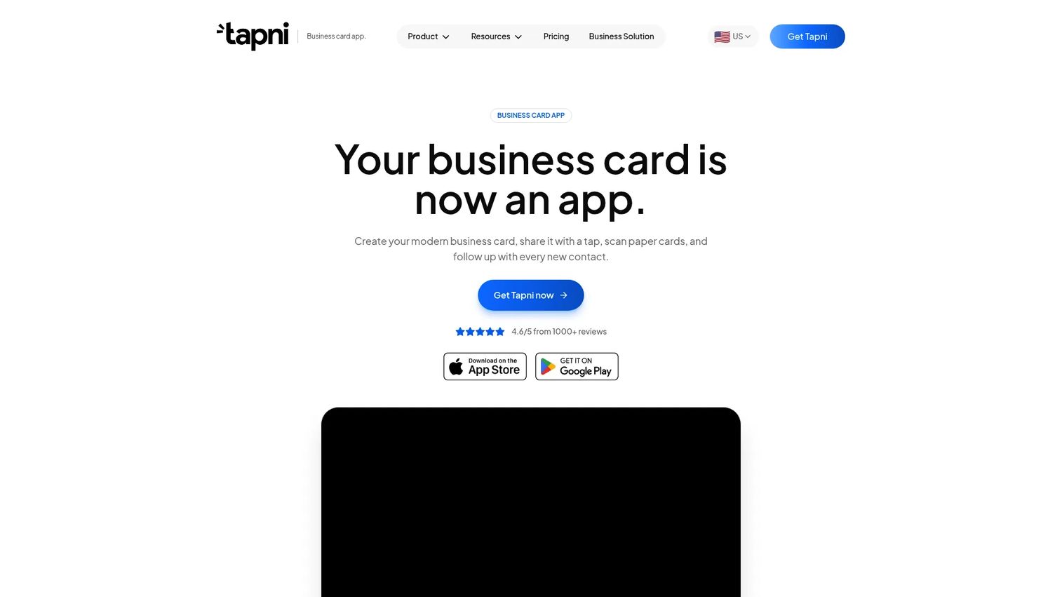 Tapni NFC digital business card and lead capture platform homepage