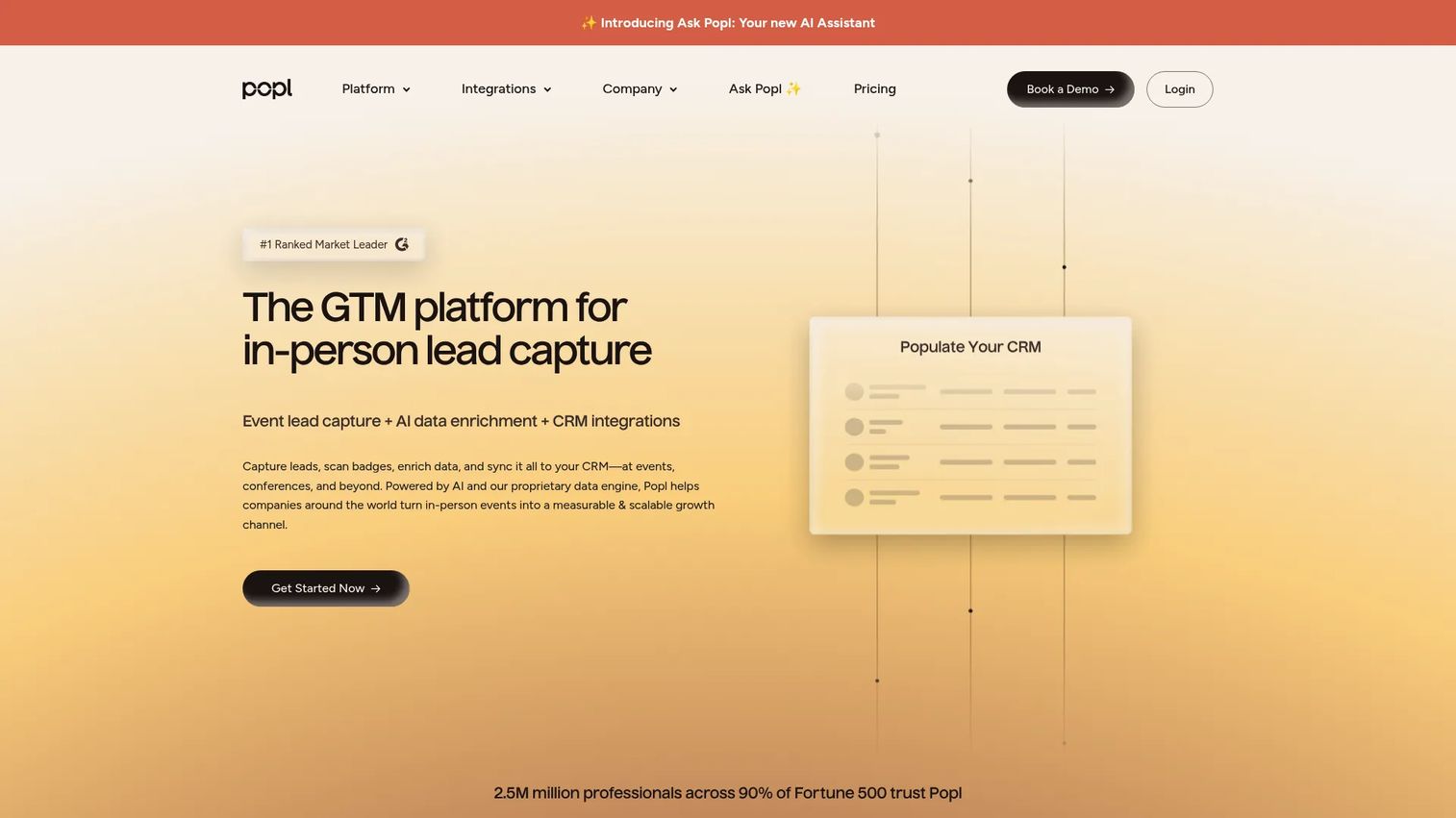 Popl in-person GTM and lead capture platform homepage