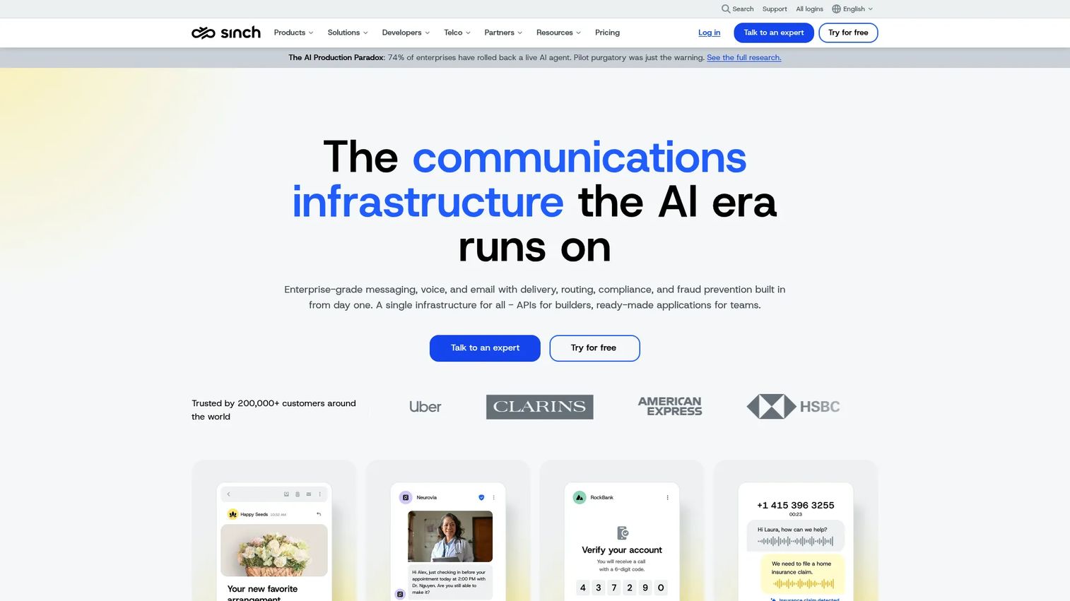 Sinch communications and verification platform