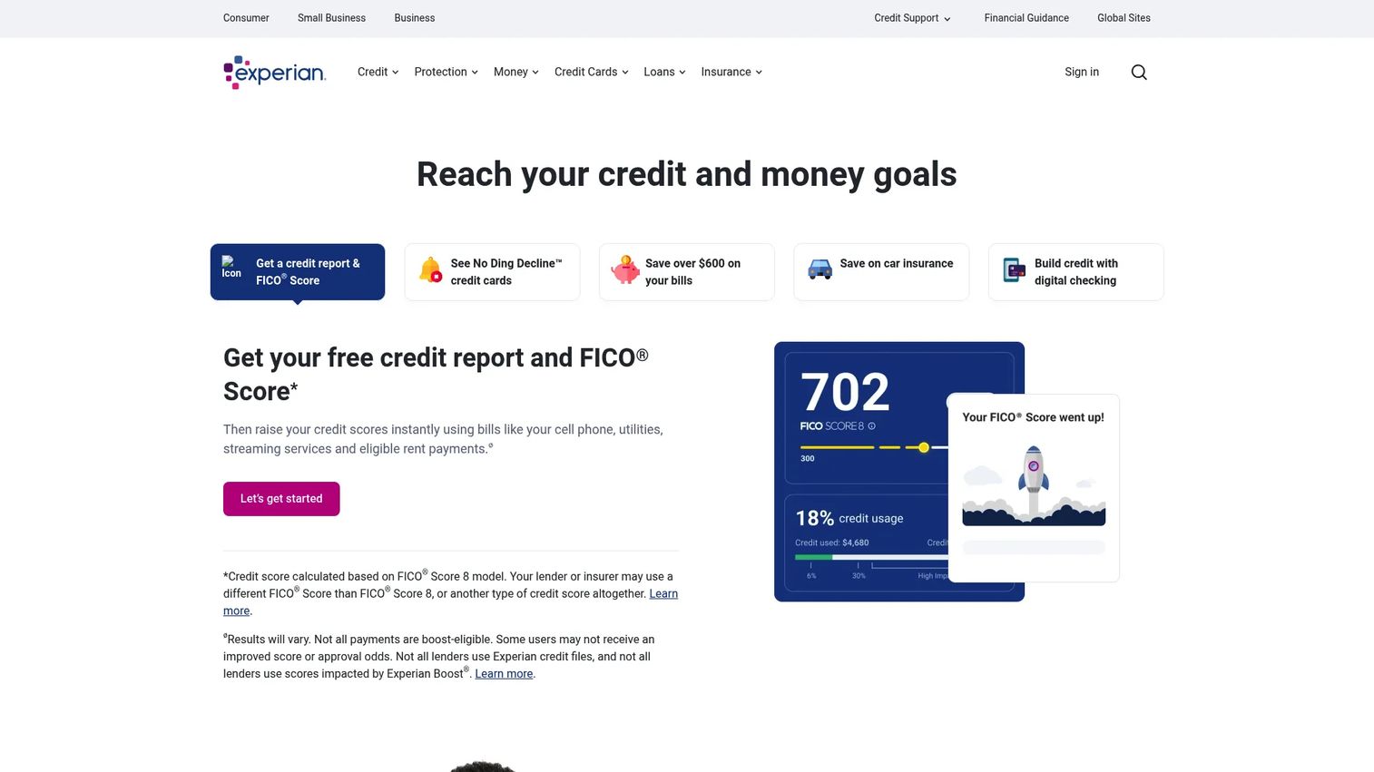 Experian business data and verification page