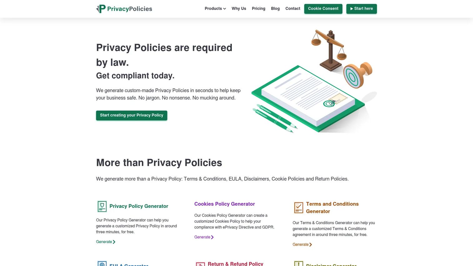 PrivacyPolicies.com homepage