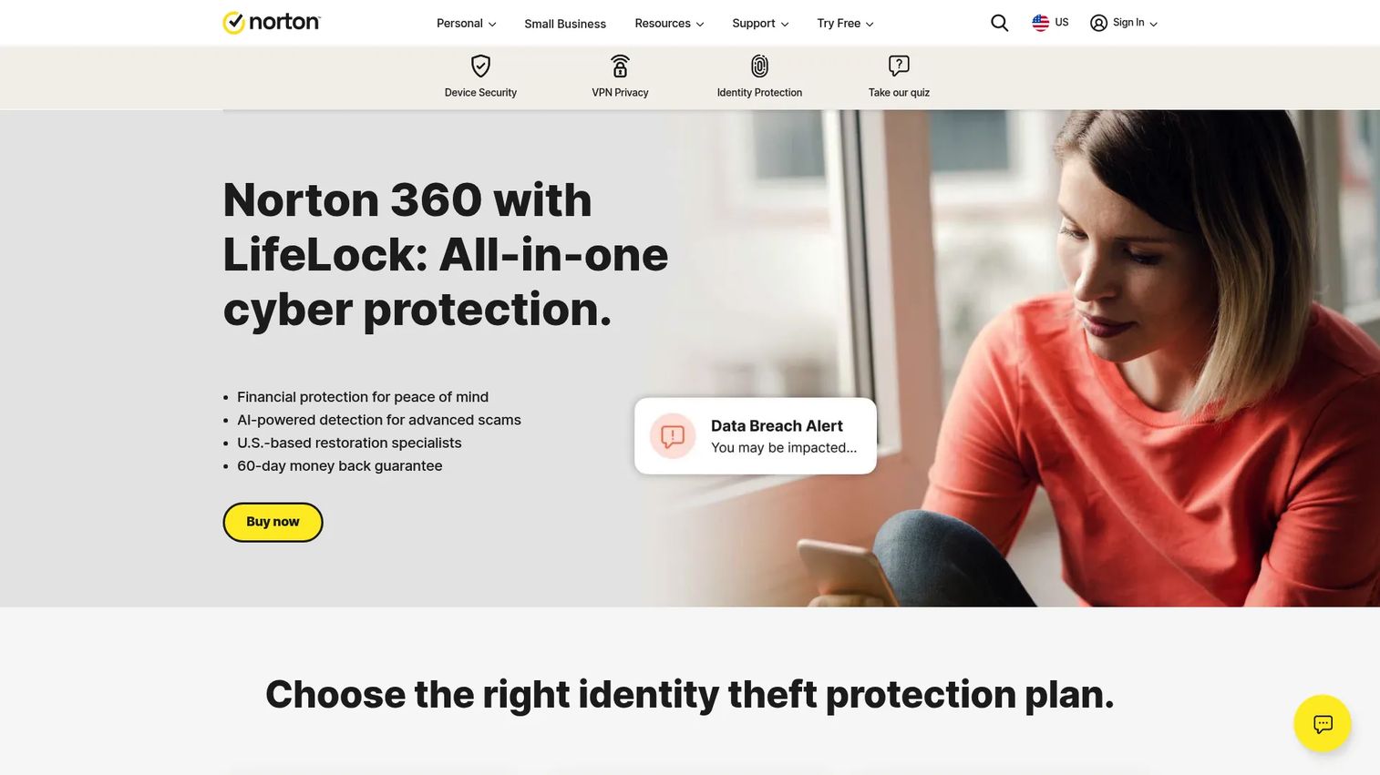 Norton 360 security suite homepage