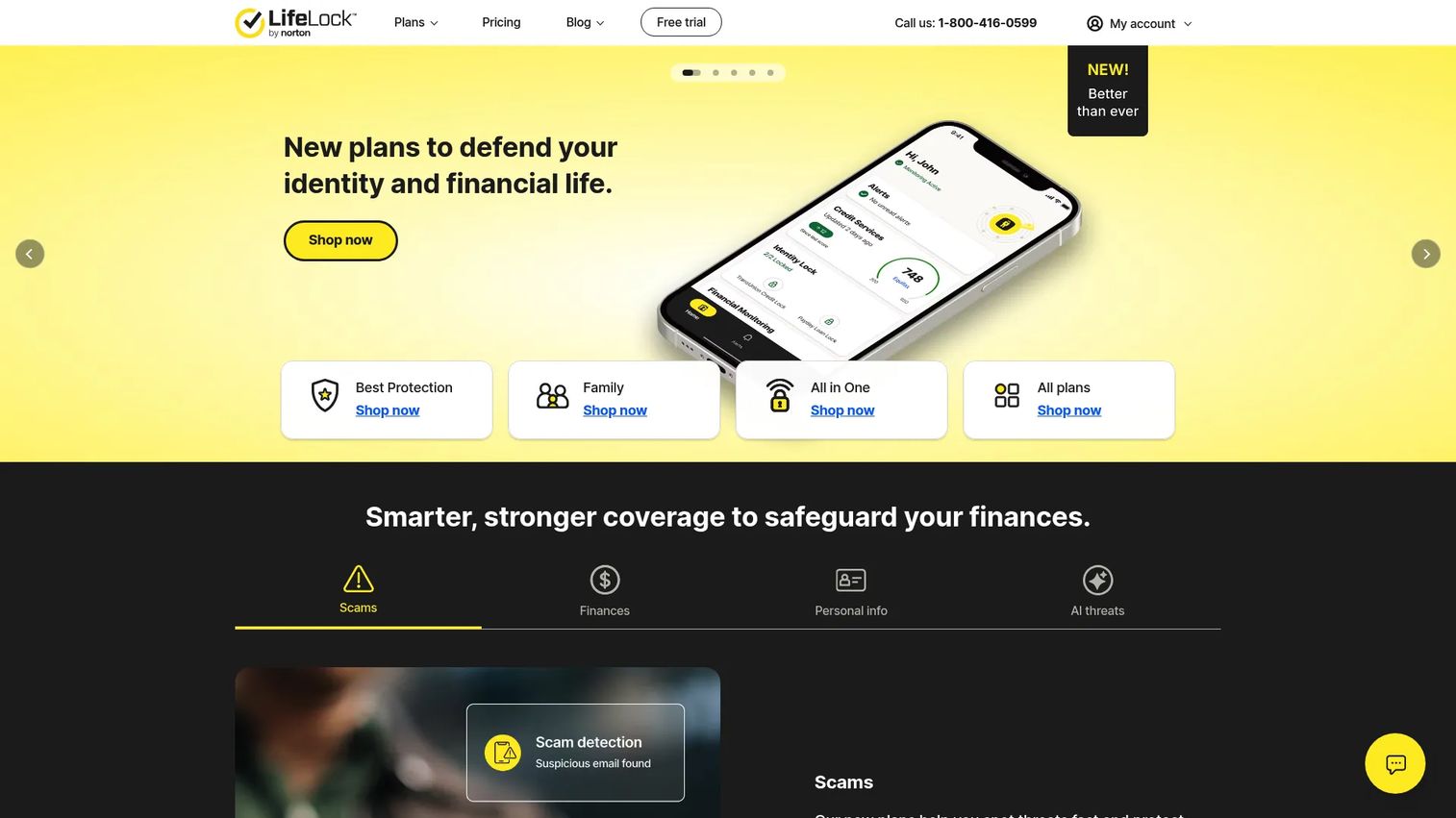 LifeLock identity theft protection homepage