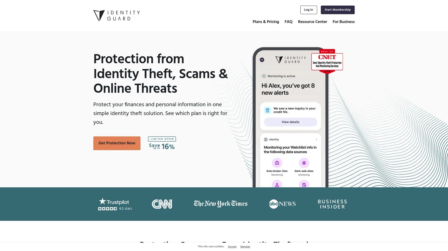 Identity Guard identity protection homepage