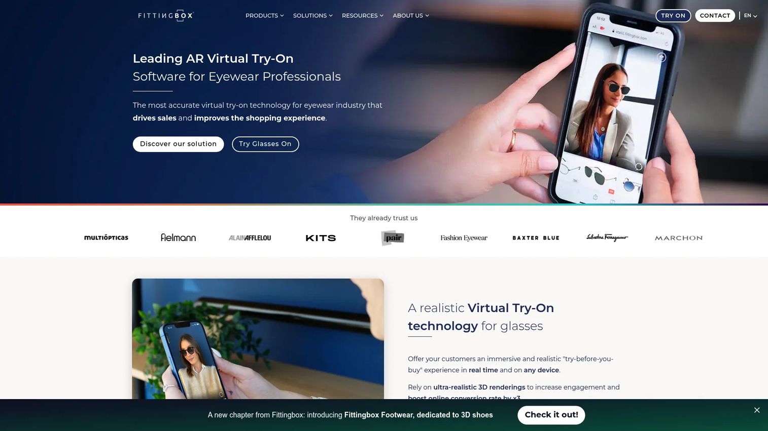 Fittingbox eyewear virtual try-on homepage