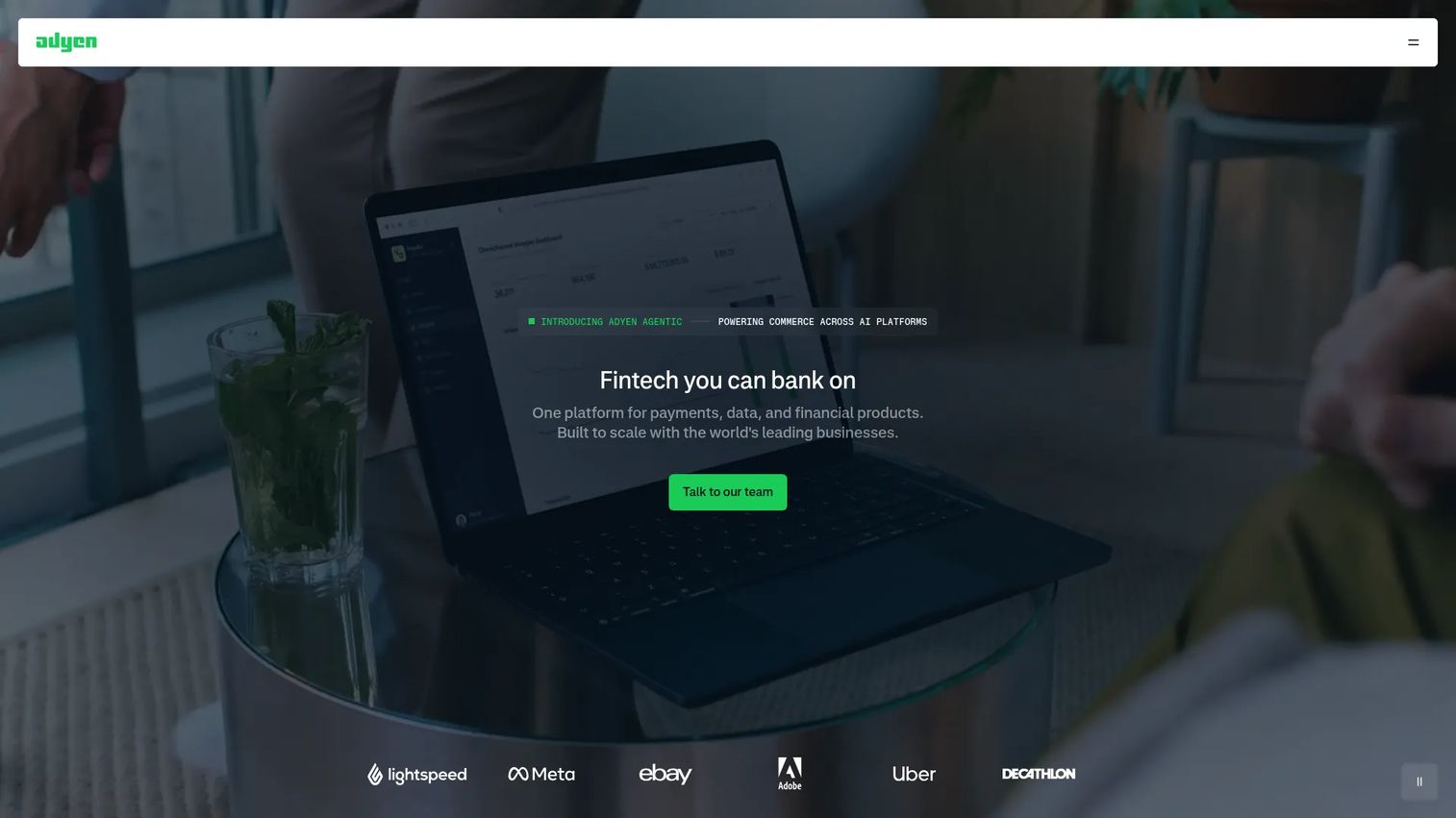 Adyen global payments platform homepage