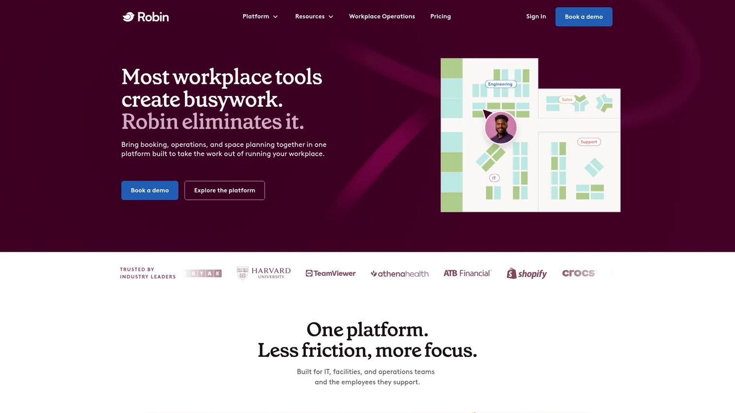Robin desk booking and workplace experience dashboard