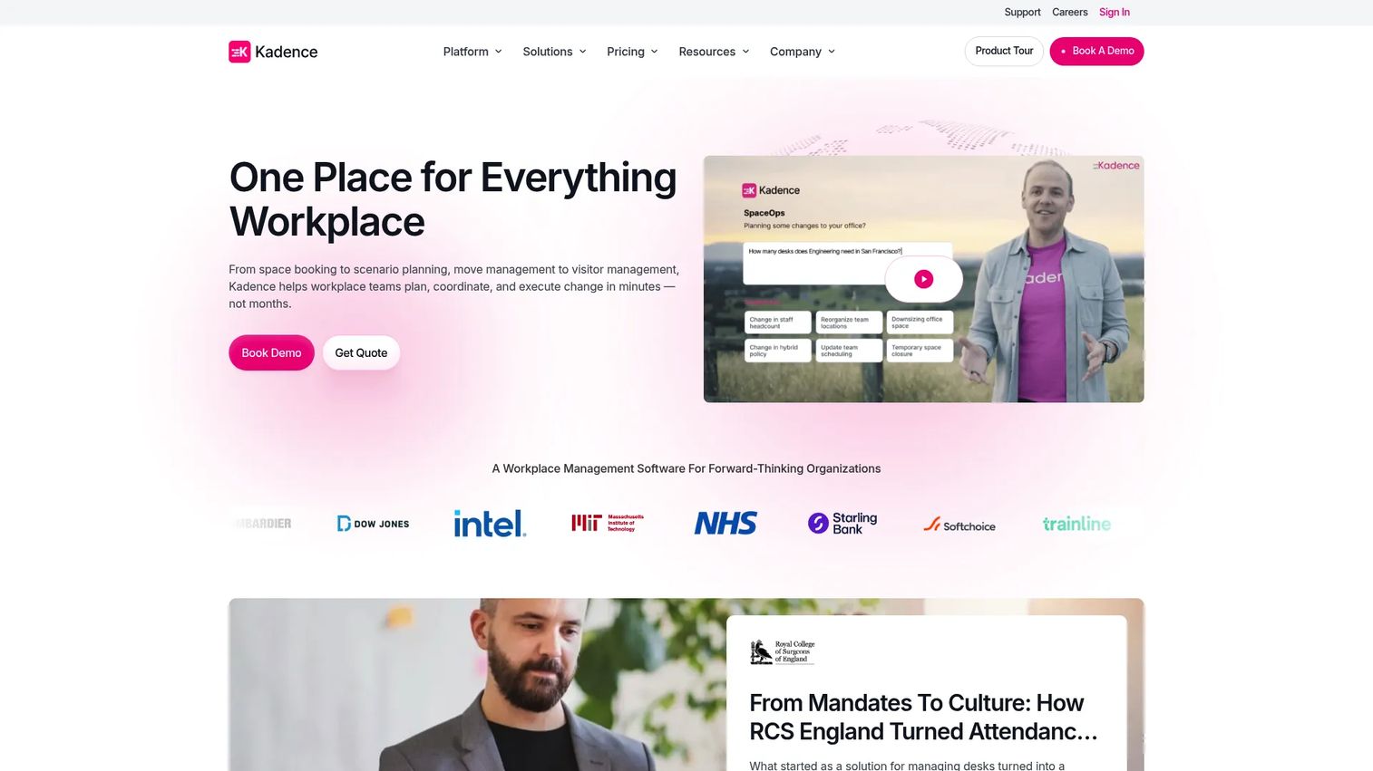 Kadence hybrid workplace coordination and scheduling interface